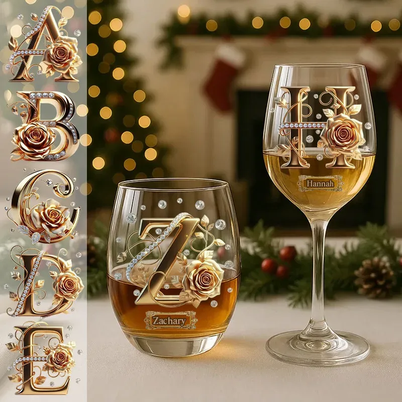 Alphabet-Initiale für Weinliebhaber – Personalisiertes Weinglas mit Weinmotiv